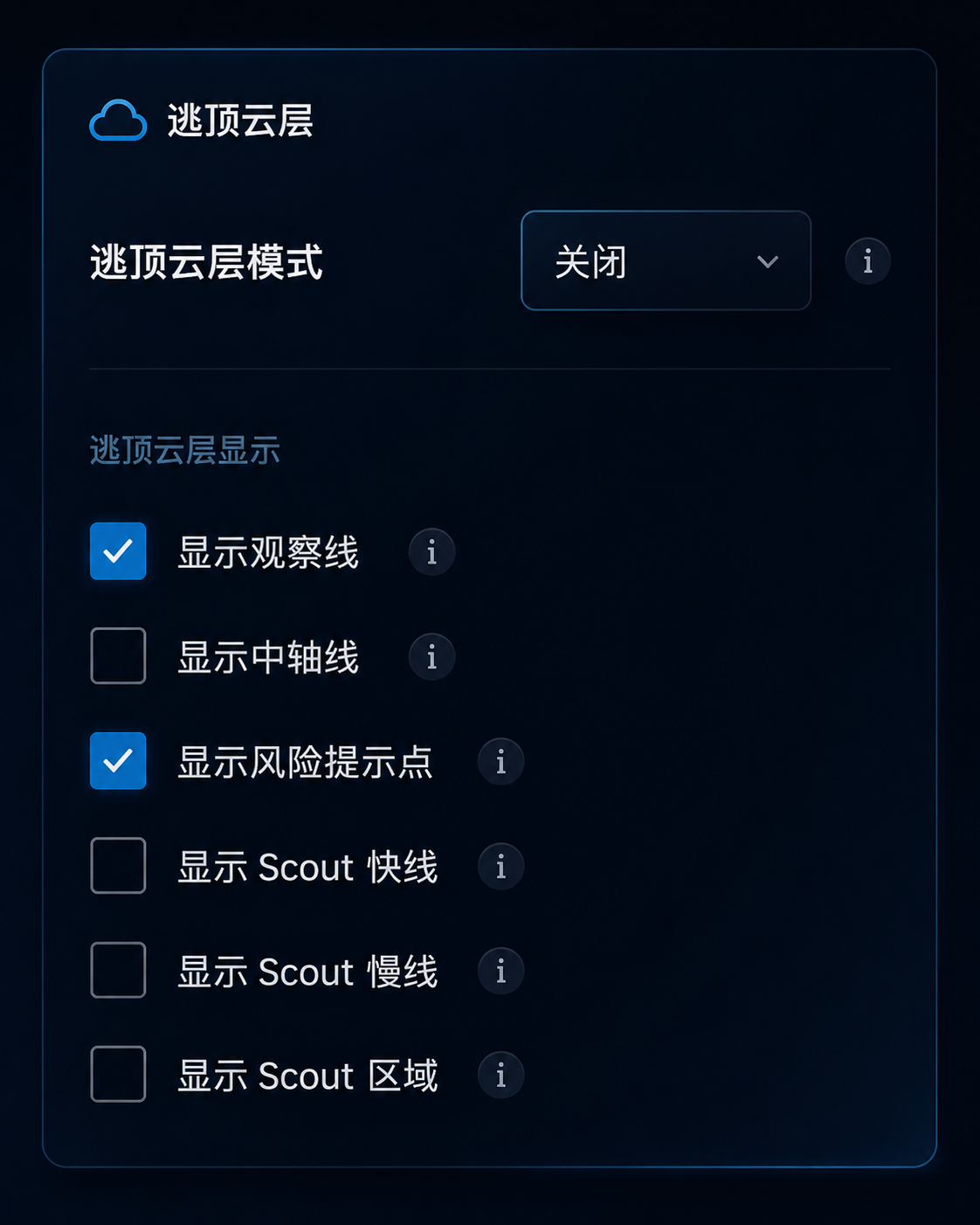 Top Escape Cloud settings panel